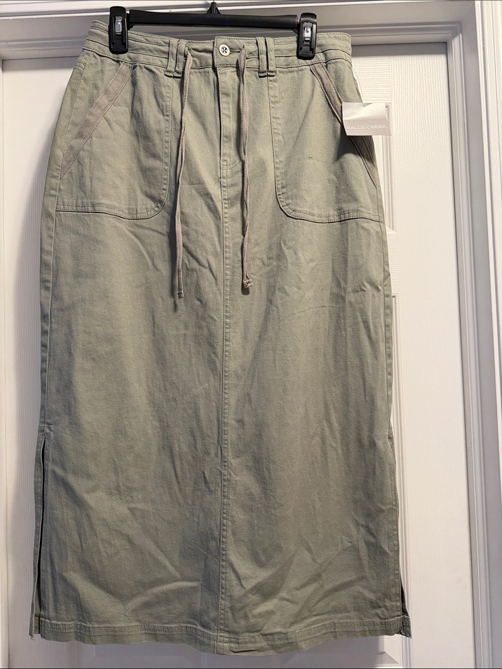 Falls Creek Sage Green Drawstring Utility Midi Skirt